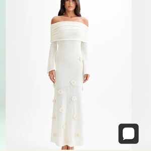 Meshki Kiki: Off Shoulder Knit Rose Maxi Dress - Ivory